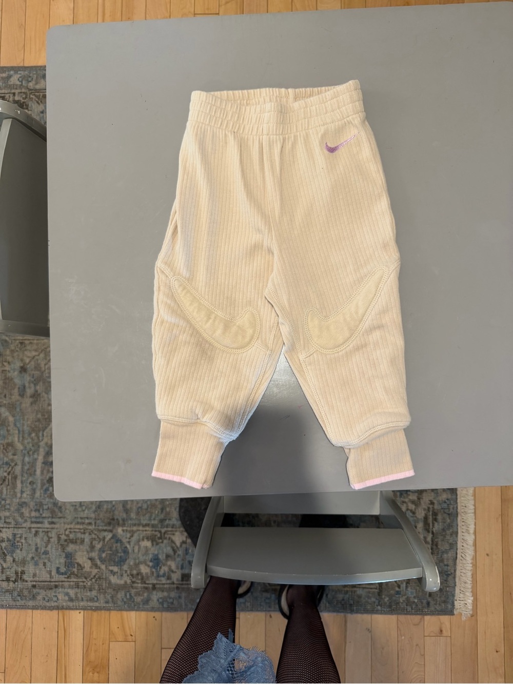 Nike Kids Cream Joggers with Light Pink Swoosh Sz 24 mo